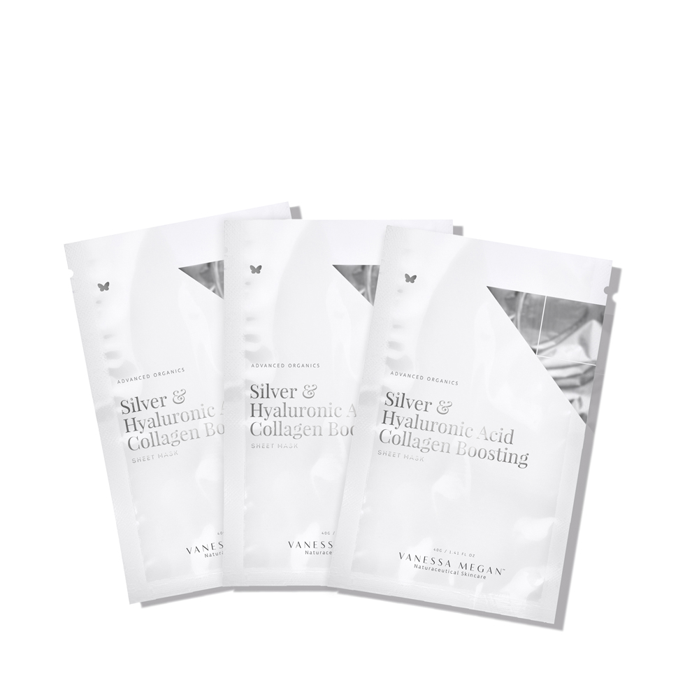 Silver & Hyaluronic Acid | Collagen Boosting Sheet Mask | 3-Pack